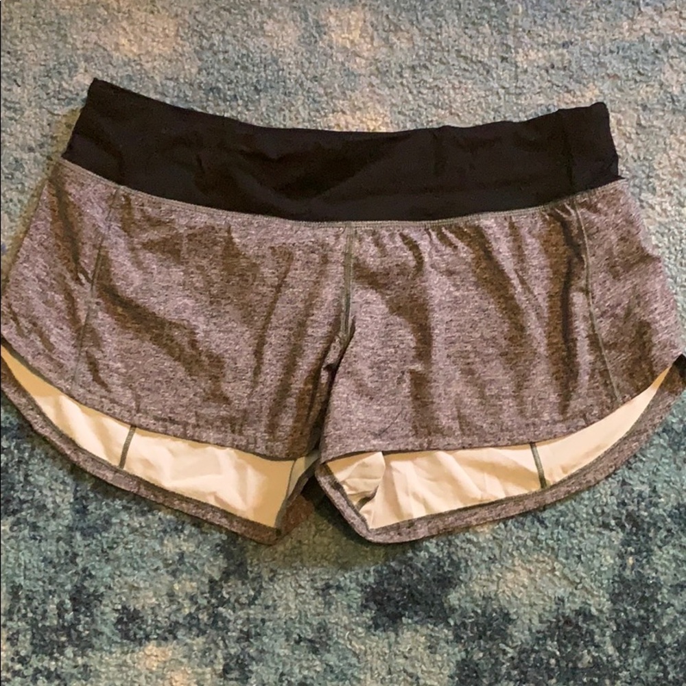 Lululemon Grey and Black Speed up shorts size 6
